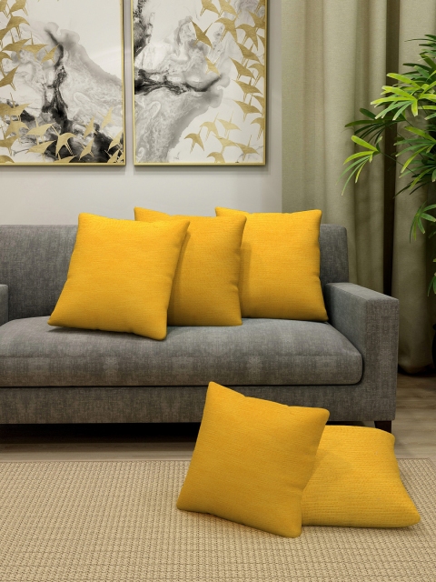

NEUDIS Mustard Yellow Set of 5 Solid Square Cushion Covers