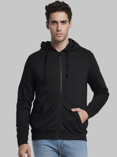 

Parx Men Black Solid Hooded Sweatshirt