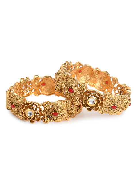 

Bamboo Tree Jewels Set of 2 Gold-Toned & White Kundan Studded Bangles