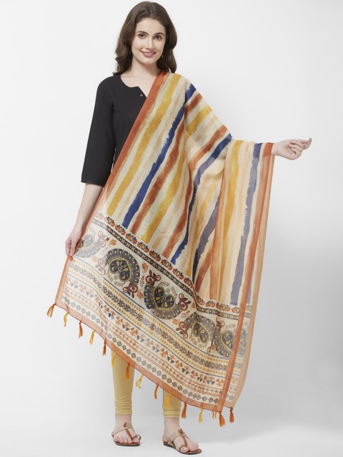 

Faserz Beige & Yellow Printed Dupatta