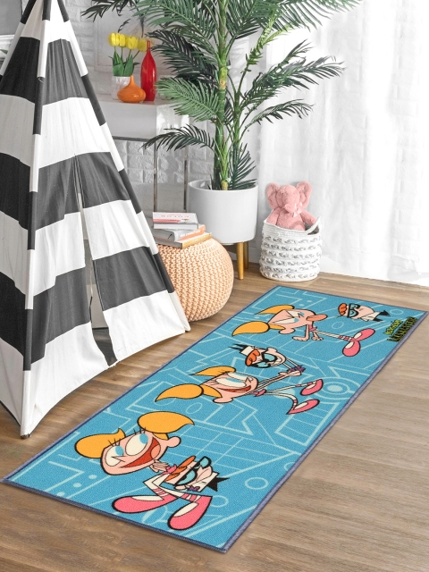 

Saral Home Turquoise Blue & Mustard Yellow Dexters Laboratory Printed Anti-Skid Runner