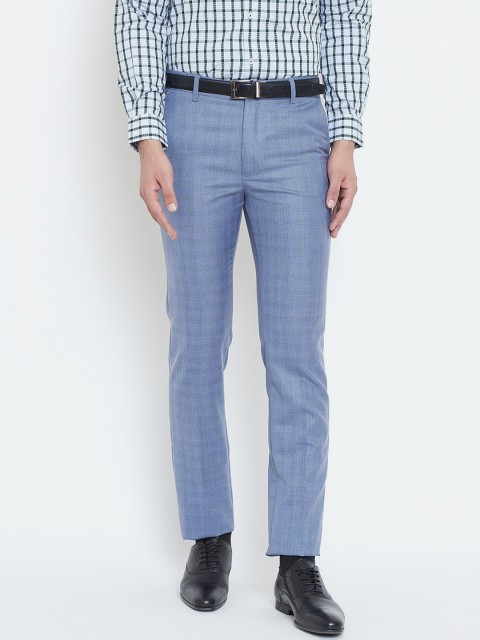 

Canary London Men Blue Smart Slim Fit Self Design Formal Trousers