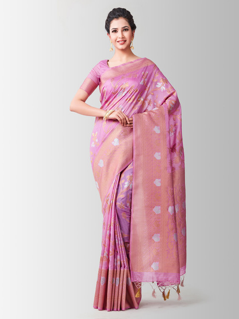 

Mitera Pink Art Silk Woven Design Kanjeevaram Saree