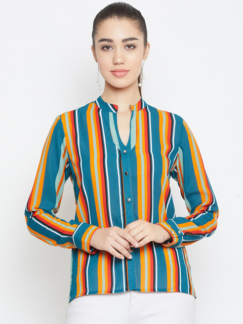 

PURYS Women Multicoloured Smart Regular Fit Striped Casual Shirt, Multi