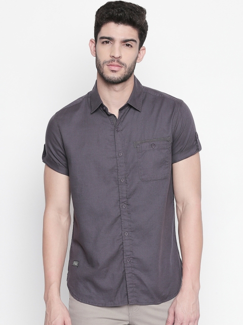 

Mufti Men Charcoal Grey Solid Original Slim Fit Casual Shirt