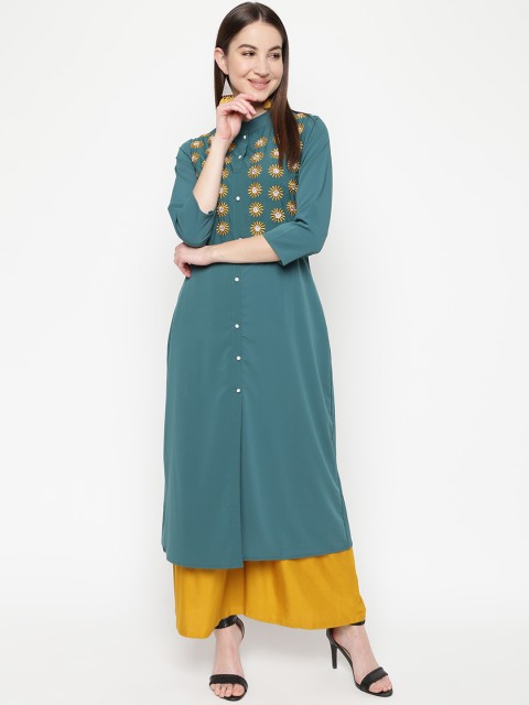 

Napra Women Green Embroidered A-Line Kurta