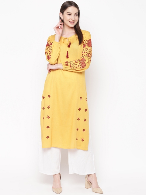 Napra Women Yellow Embroidered Straight Kurta
