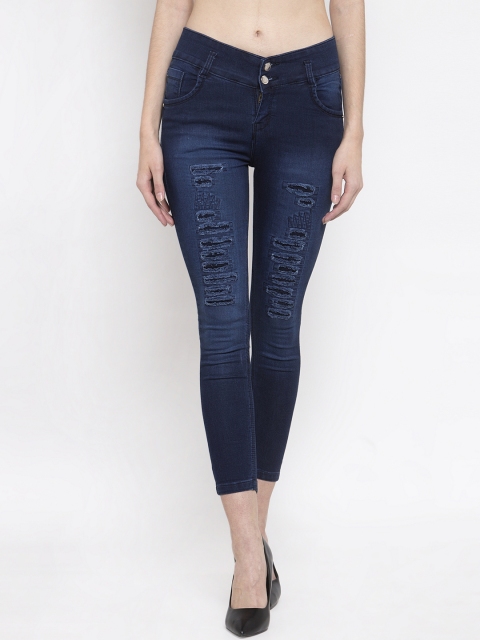 

Purple Feather Women Navy Blue Skinny Fit High-Rise Mildly Distressed Jeans