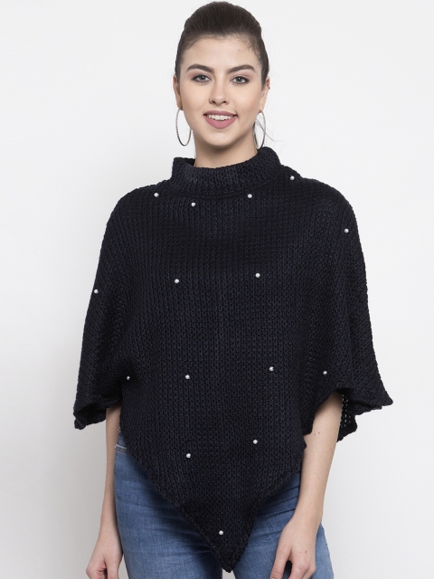 

armure Women Black Solid Poncho Sweater