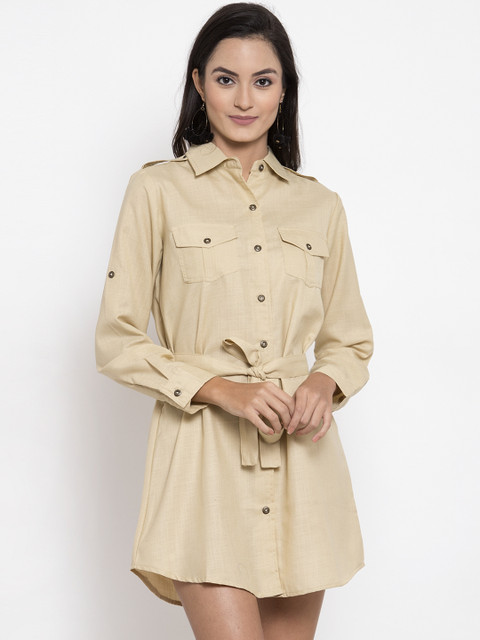 

Molly & Michel Women Beige Solid Shirt Dress