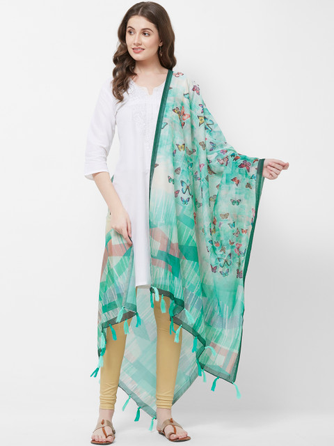 

Faserz Sea Green & White Printed Dupatta