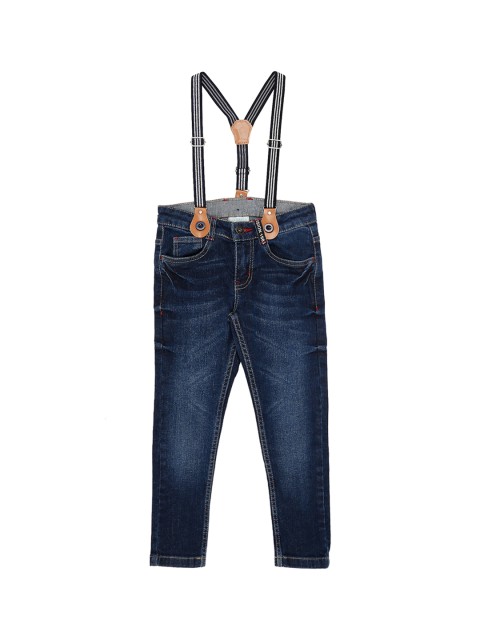 

Pantaloons Junior Boys Navy Blue Regular Fit Mid-Rise Clean Look Jeans with Suspenders