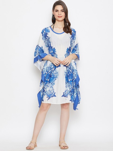 

The Kaftan Company Women Black & Teal Printed Kaftan Cover-Up Dress, White
