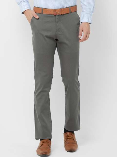

Solemio Men Grey Regular Fit Self Design Formal Trousers