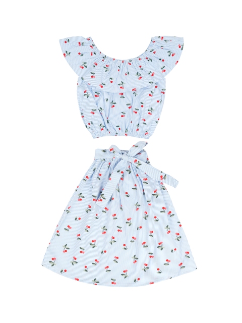 

oui oui Girls Blue Printed Top with Skirt