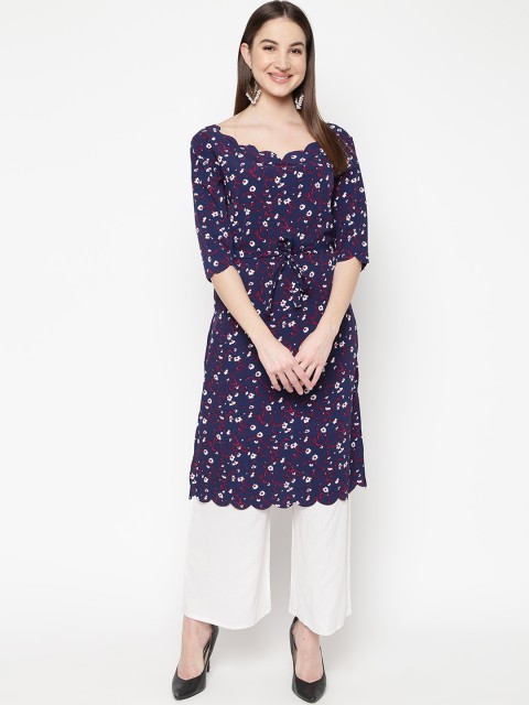 

Napra Women Navy Blue Floral Printed Straight Kurta