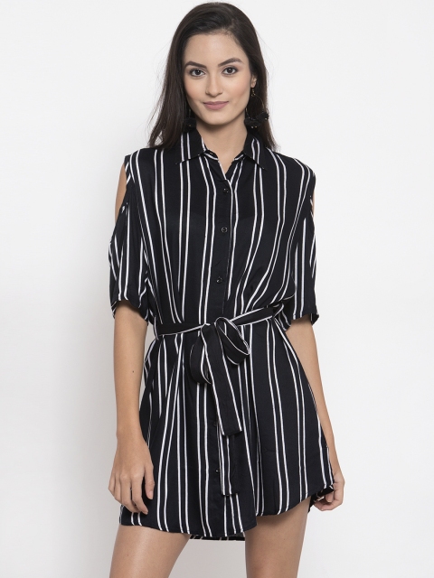

Molly & Michel Women Black Striped Shirt Dress