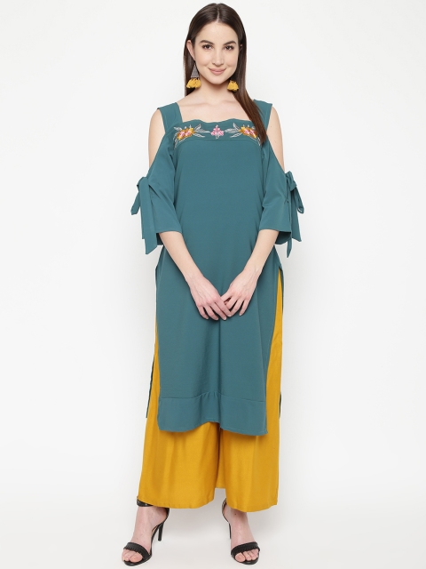 

Napra Women Green Embroidered Straight Kurta