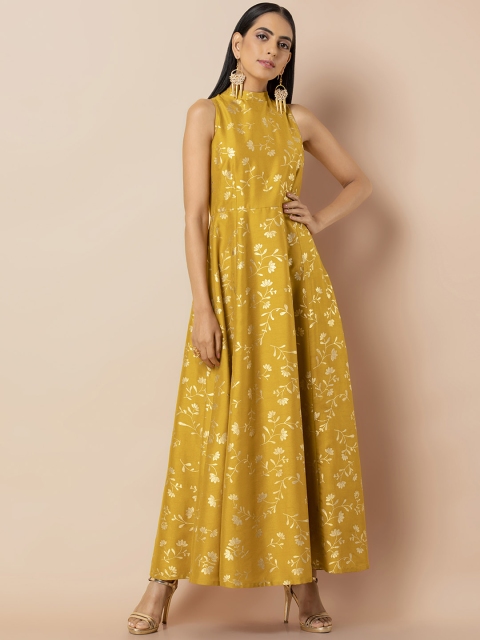

INDYA Women Yellow Printed Maxi Dress