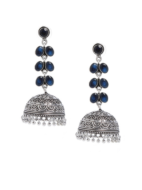 

Bamboo Tree Jewels Navy Blue & Silver-Toned Dome Shaped Jhumkas