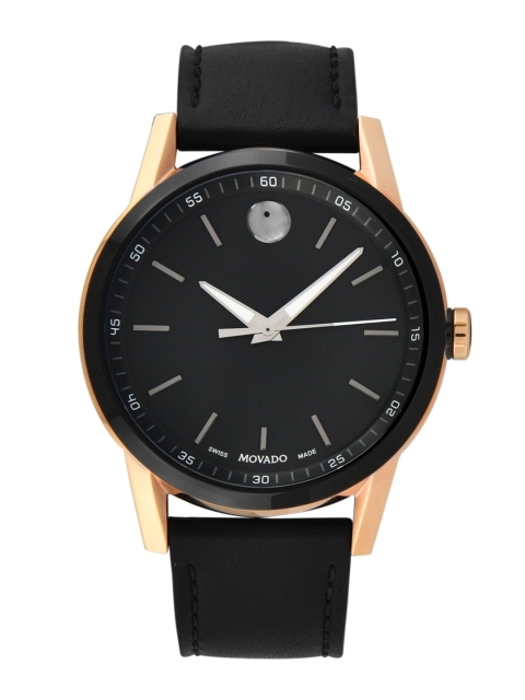 

MOVADO Men Black Leather Analogue Watch 607358