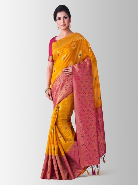 

Mitera Mustard & Pink Art Silk Woven Design Kanjeevaram Saree