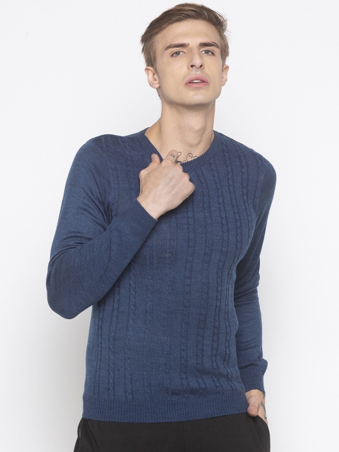 

Globus Men Navy Blue Self Design Pullover