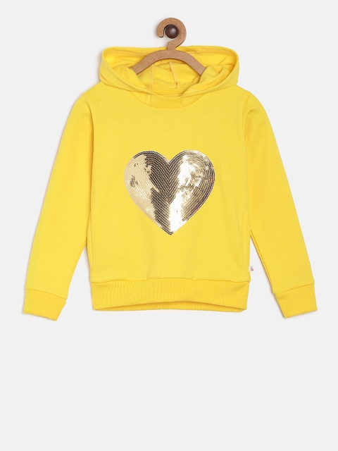 

TALES & STORIES Girls Yellow Solid Hooded Sweatshirt