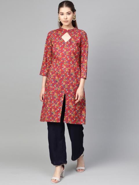 

Jompers Women Pink & Blue Printed Kurti with Palazzos