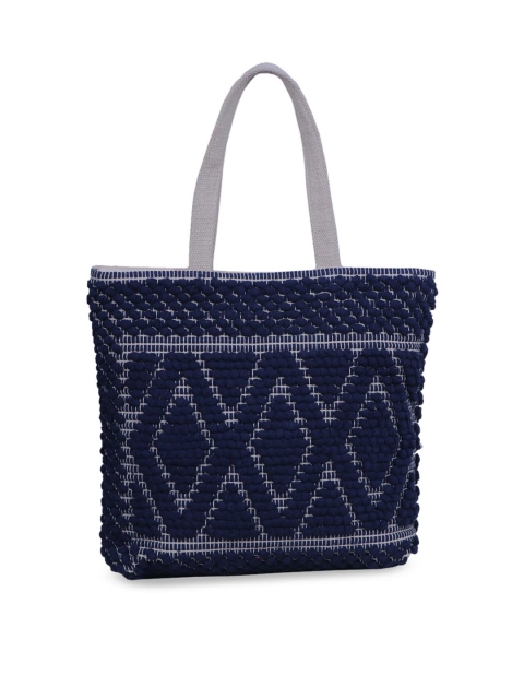 

Diwaah Blue & White Self Design Tote Bag
