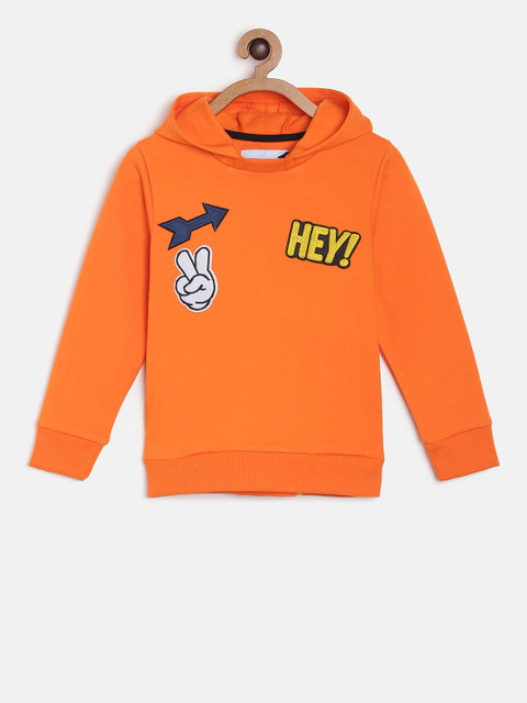 

TALES & STORIES Boys Orange Solid Hooded Sweatshirt