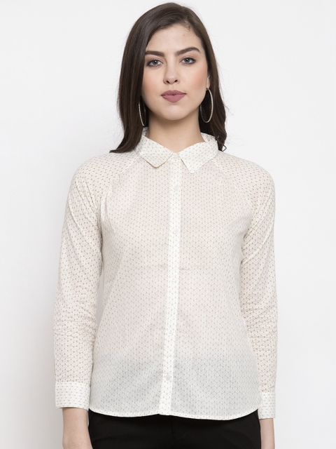 

Purple State Women Off-White Printed Shirt Style Top