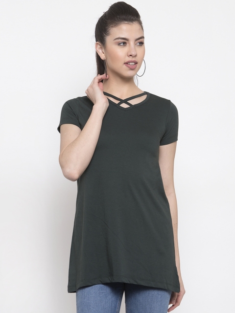 

Kalt Women Olive Green Solid Longline Top