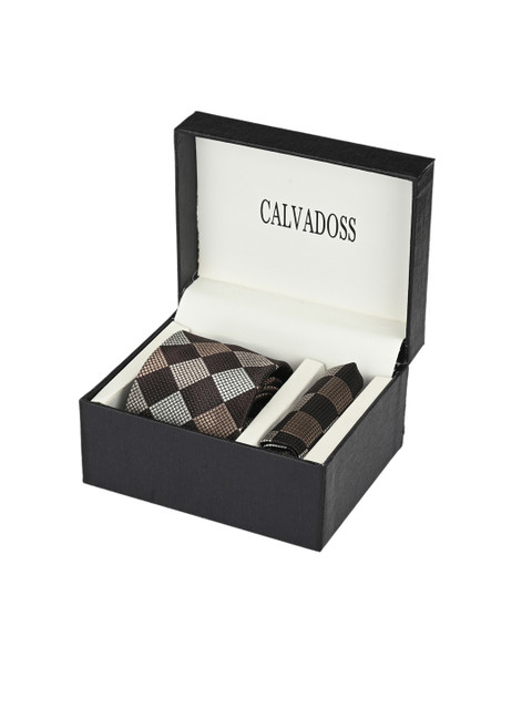 

Calvadoss Men Brown & Black Checked Accessory Gift Set
