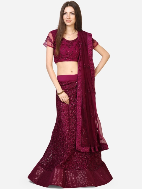 

V SALES Burgundy Semi-Stitched Lehenga & Blouse with Dupatta