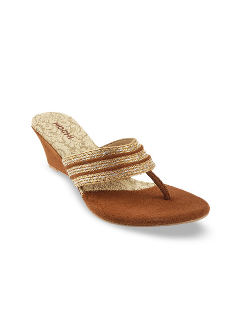 

Mochi Women Gold-Toned & Brown Woven Design Sandals