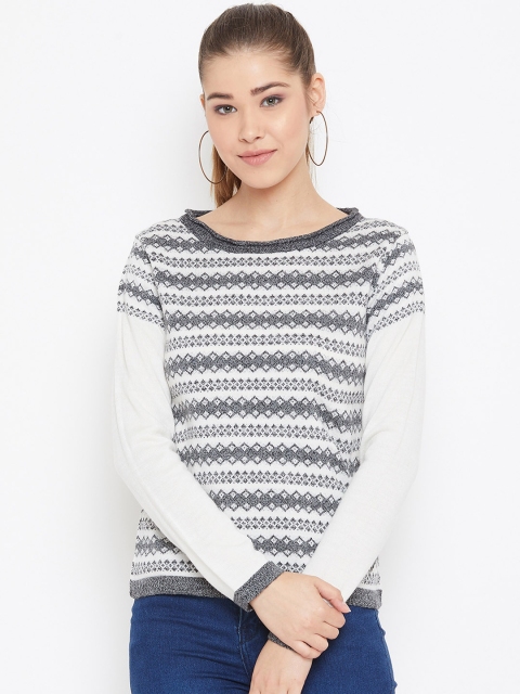 

Duke Women White & Grey Striped Sweater Vest Sweater