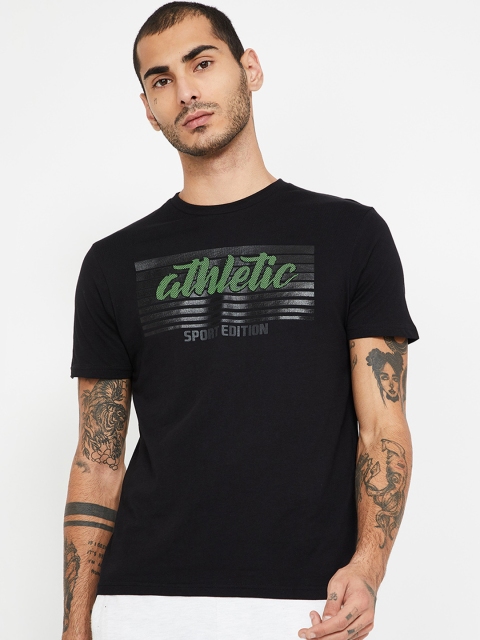 Kappa Men Black Printed Round Neck Pure Cotton T-shirt