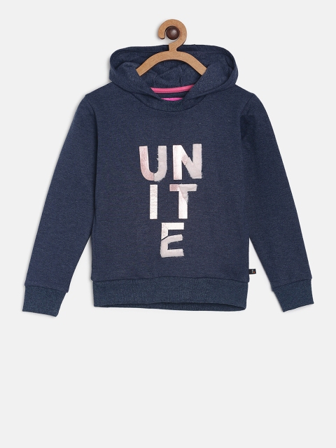 TALES & STORIES Girls Blue Printed Hooded Sweatshirt