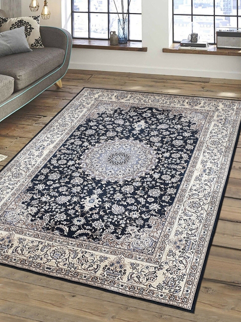 

Status Blue & Beige Printed Ice Silk Velvet Touch Persian Hand-Tufted Carpet