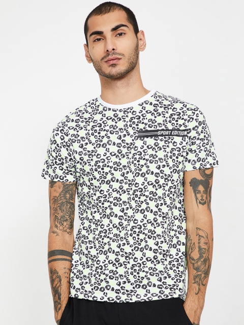 

Kappa Men Black Lime Green Printed Round Neck Pure Cotton T-shirt