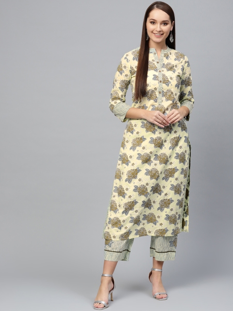 

Ishin Women Lime Green & Olive Brown Printed Kurta with Palazzos