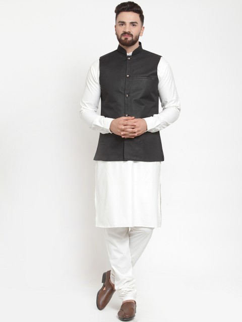 

Jompers Men White & Black Solid Kurta with Churidar