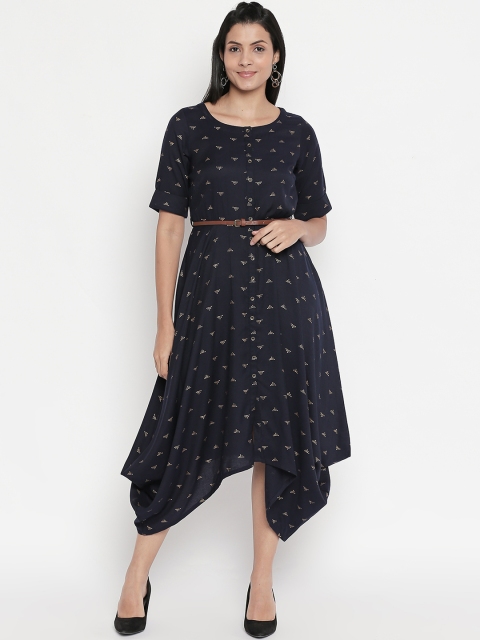 

AKKRITI BY PANTALOONS Women Blue Printed Fit and Flare Dress