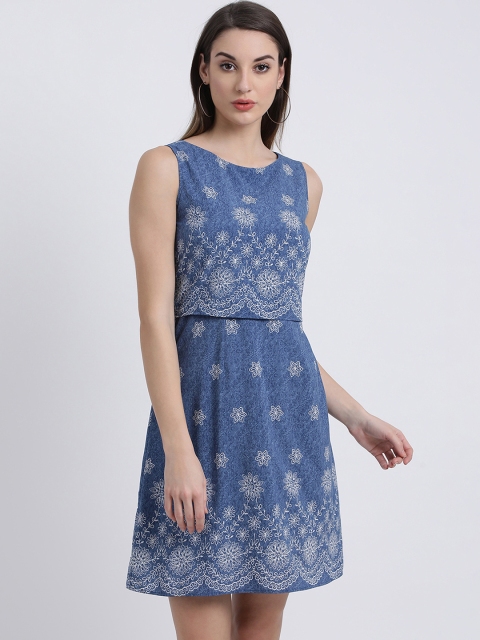 

Zink London Women Blue Printed Fit and Flare Dress