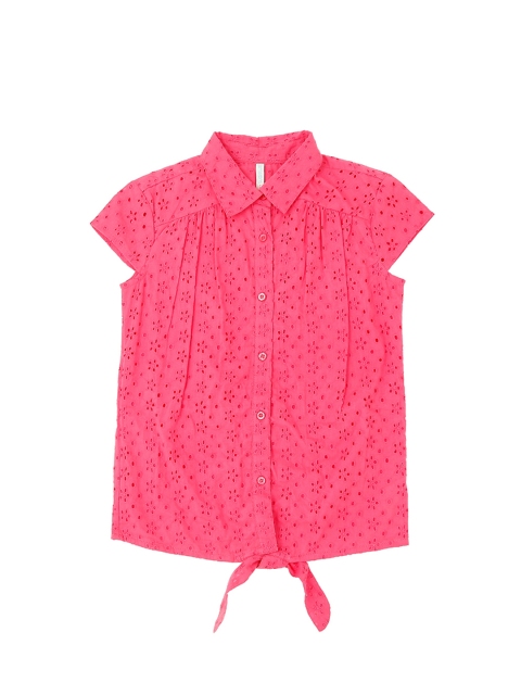 

Pantaloons Junior Girls Pink Schiffli Embroidered Shirt Style Pure Cotton Top
