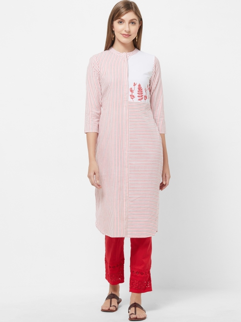 

Fusion Beats Women Red & White Striped Straight Kurta