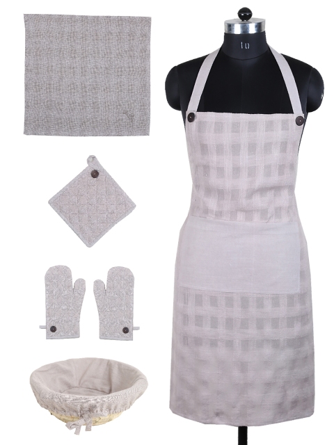 

House This Set of 6 Green Self-Design Aana Kitchen Linen Set, Grey
