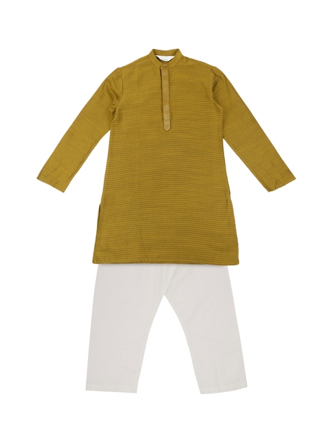 

indus route by Pantaloons Boys Olive Green & White Self Design Kurta with Pyjamas