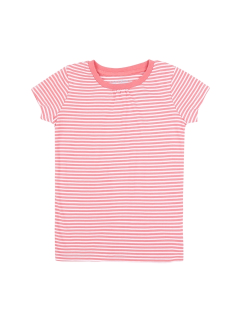 

Pantaloons Junior Girls Pink & Off-White Striped Round Neck T-shirt